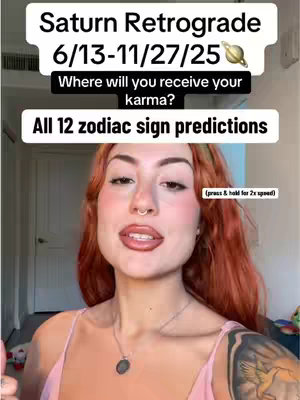 The cover image shows a woman centered, with red hair and a light pink top. Overlayed at the top are text blocks with title and date information related to astrology. The woman is looking forward with a serious look.