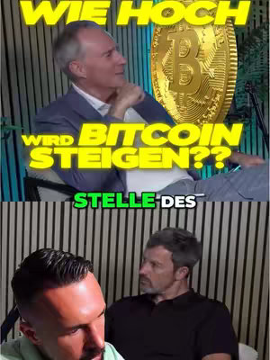 The cover image is a split screen. The top half includes a man looking to the left with text overlayed on top of the scene. The man is in a suit and behind him is a gold bitcoin coin. The bottom half shows another man looking to the side. The backdrop is wooden.