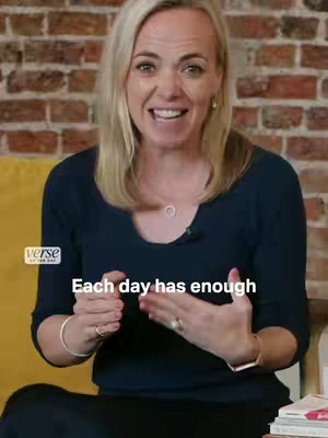 A woman with blonde hair is speaking to the camera. Behind her is a brick wall. Text overlay adds a quote below her.