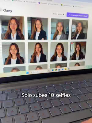 A computer screen displays a website or application interface. The interface is divided into multiple rectangular blocks, each displaying a different image of the same women with various outfits.