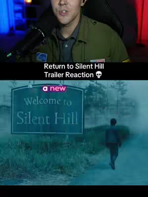 The cover image is split in two. The upper portion features a man in a green jacket addressing the camera with a microphone, the background contains a dark gaming setup. The lower portion shows a scene from the 'Silent Hill' movie, with a sign that says 'Welcome to Silent Hill' and a figure walking through the fog.