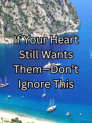 The image displays a scenic view of a mountain range and a coastline. The water is a striking blue, and the sky is clear. Several boats are visible in the water, and text overlays are added. The overall composition suggests a peaceful, natural setting.