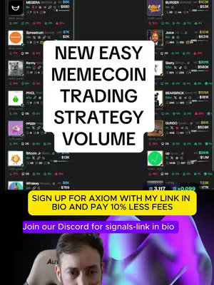 The cover image is a screenshot of a trading platform interface with financial data displayed. Overlaid on the image is a white rectangle containing the hook text. In the bottom half is a picture of the creator with some text blocks.