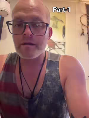 A man with a bald head and glasses is centered, wearing a tank top and a necklace. Behind him, a patterned painting adds a background element. The overlay text "Part-1" indicates this is likely a series of videos.
