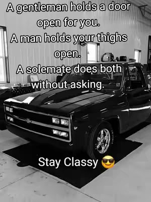 A black and white image featuring a classic black truck parked on a black surface. Text overlays include relationship advice. The overall design uses a simple and direct layout, with high-contrast tones.