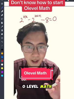 The cover image features a man centered in the frame, with a blurred background that suggests an indoor setting. He wears glasses and a maroon shirt, and his expression shows he is speaking, perhaps explaining the math problem presented on a virtual whiteboard behind him. Written in red are 'Don't know how to start Olevel Math' at the top and a mathematical equation. Below him is a red and white text overlay.