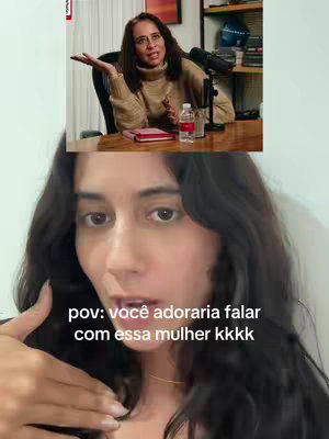 The cover image displays a split-screen view. The upper section shows a woman in a podcast setting, gesturing with her hand. The lower part features a close-up of a woman's face, with the text overlayed. The primary colors are neutral tones.