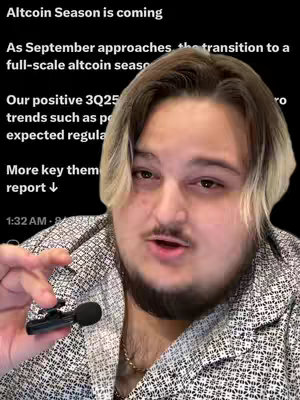 The cover image displays a man speaking, with overlaid text present.  He is wearing a patterned button-up shirt and a small microphone is held in his left hand.  The background seems to be a screenshot from a social media platform that displays some cryptocurrency-related content.  The lighting seems adequate, and the composition is centered on the speaker's face.