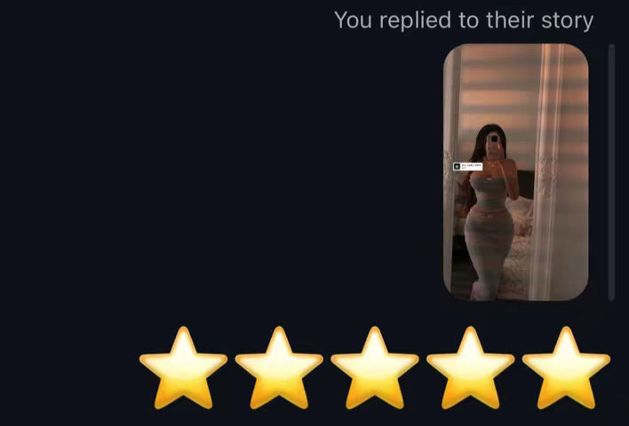 An image of a social media story reply interface, showing a mirror selfie of a person. Stars are overlayed below the image.