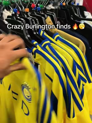 The cover image features a close-up shot of a clothing rack filled with yellow and blue soccer jerseys. The jerseys are brightly colored with a focus on the fabric and design. A hand is seen reaching in to grab a jersey from the rack. The background is slightly blurred, suggesting a store setting. Overlaid on the image is text in white, providing context about the find.