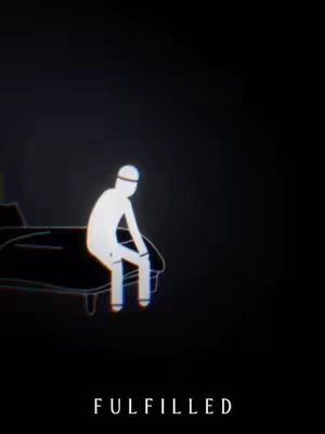 The cover image features a white silhouette of a person seated on a dark surface, resembling a bed or couch, against a black background. The person's head is covered, and their arms are resting on their knees. Below the figure, the word "FULFILLED" is written in white.