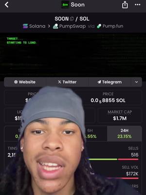 A young man looking at the camera with a crypto price chart in the background. The chart shows the prices in real-time.