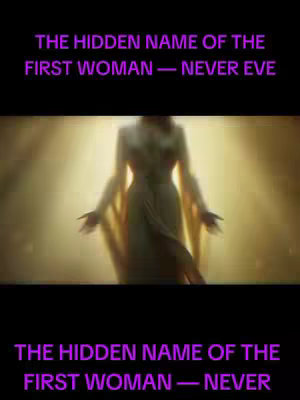The image is divided into three sections. The top and bottom sections are solid black with purple text overlaid. The middle section features a blurred, backlit image of a figure, seemingly a woman, dressed in white robes, with outstretched arms. The lighting is bright, creating a halo effect around the figure.