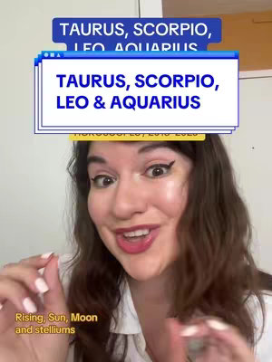 The cover image displays a woman in a close-up shot, smiling and looking up. Overlaid on the image is a set of text boxes with astrological signs and a list of zodiac signs on top of her head.