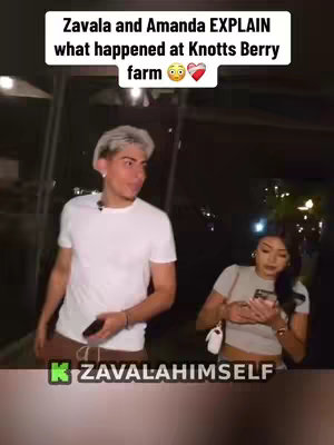 The cover image shows a man and a woman walking side by side outdoors at night and speaking. Text at the top of the frame says "Zavala and Amanda EXPLAIN" in white. The woman wears a t-shirt and holds her phone.