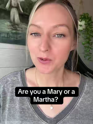A close-up shot of a woman with blonde hair. The woman is looking towards the viewer. Text overlayed near the bottom of the image that says Are you a Mary or a Martha?