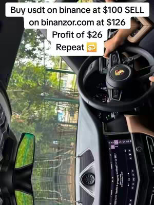 The cover image, shot from inside a car, shows a person's hands on a steering wheel. Text overlays appear at the top, providing crypto trading information. The interior of the car and a hint of the outside environment are visible.