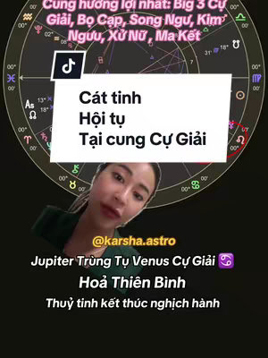 The cover image features a woman in the foreground with a background composed of a layered astrological chart design, a logo, and text overlays including astrological information and the creator's username. The woman is in the foreground with her face towards the camera, set against a background with a multi-colored gradient, and a central circular graphic composed of text and astrological symbols.