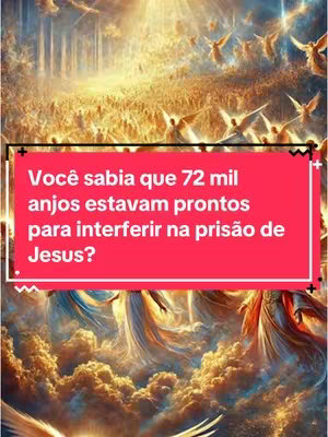 The image presents an artistic, digitally-rendered scene filled with celestial imagery. The composition is dominated by a swirling cloud formation in the lower half, with figures that appear to be angels or celestial beings. Above, a vast sky with more figures and an angelic host expands towards the top. Overlaid on this scene is a red rectangular box containing white text, which poses a question referencing angels and the imprisonment of Jesus.