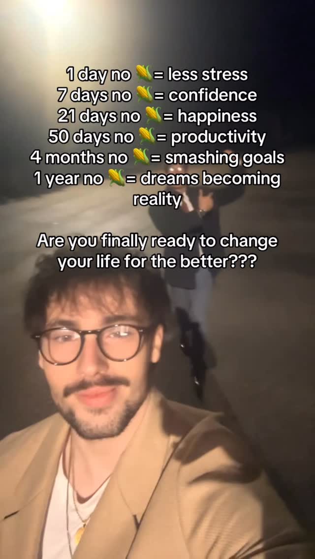 A man with glasses is centered in the frame, in front of a blurred background.  Text overlays on the image break down the benefits of quitting a food-related habit, with a call-to-action question at the bottom.