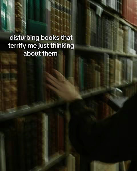A person's hand is reaching towards a bookshelf filled with old, leather-bound books. The books have various colors, and the lighting suggests an older library. Text is overlaid at the top.