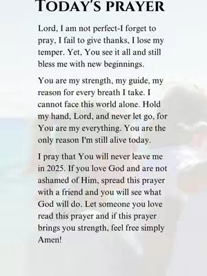 A white background with the text of a prayer in a serif font, and a blurred image of a person on the right.