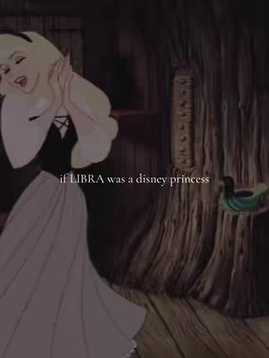The image depicts Aurora from Disney's Sleeping Beauty, styled in her classic gown and pose, placed in a stylized backdrop of a forest setting. Overlayed text suggests a theme related to the Libra zodiac sign.