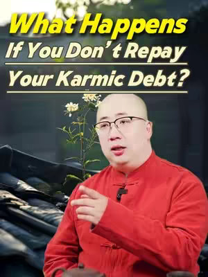 The cover image shows a man wearing glasses and a red shirt, set against a blurred backdrop with text overlay. The text asks a question about the consequences of not repaying karmic debt. The man is the primary focus, suggesting he is the host or presenter of the video.