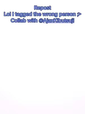 The cover image is a solid white background with three lines of blue and purple text at the center, featuring text related to a repost, an apology for tagging the wrong person, and a mention of a collaboration.