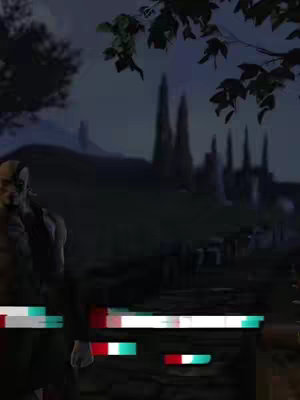 An image from a video game shows a character from the side. The video game has a stylized look with a dark background, a character that is half-lit, and the rest of the scene is dark. There are also glitchy lines at the the bottom of the image which seem to be visual effects.