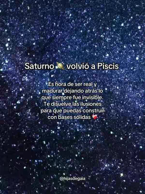 The image features a dark blue, galaxy-like background with white dots simulating stars. Overlaid on this is white text in a sans-serif font. The text is arranged in a block of several lines, with a small heart symbol at the end. At the bottom of the image is the username @hijasdegaia in smaller white letters.