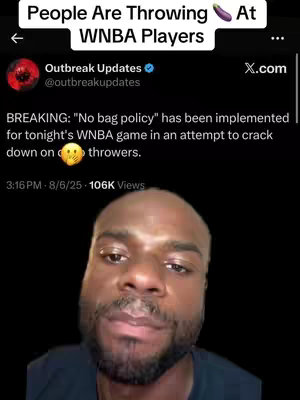 A selfie video with the creator in the foreground and a news article behind him. The creator has a concerned expression, and the background shows information from an online source about WNBA players and inappropriate items being thrown at them.