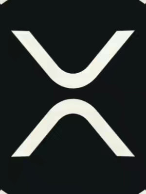 The cover image is a close-up crop of the XRP logo against a black background. The logo features two opposing, mirrored 'V' shapes, forming a central gap. The 'V' shapes are a cream color, and are positioned centrally. The background is a solid black.