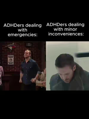 The image is split into two equal horizontal sections. The left section features a scene from a show with two men looking upward, arms raised. The first shot is inside a bar, with brick walls. The right section shows a man looking down. Overlaid on the image is a text.