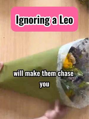The image shows a bouquet of flowers wrapped in green paper being held by hands. Text overlays indicate the video is about astrology.