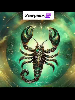 The cover image features a digital illustration of a scorpion in shades of green and black against a nebula-like artistic background. The scorpion is centrally positioned, detailed with intricate patterns and designs, and has a slight glow that suggests a mystical or otherworldly theme. Above the scorpion, in a crisp white rectangular box, is the word "Scorpions" in a bold, sans-serif font, with the astrological symbol for Scorpio next to this text. The background is a swirling mix of light and dark greens, creating a dynamic and textured visual space that adds depth and vibrancy to the image.