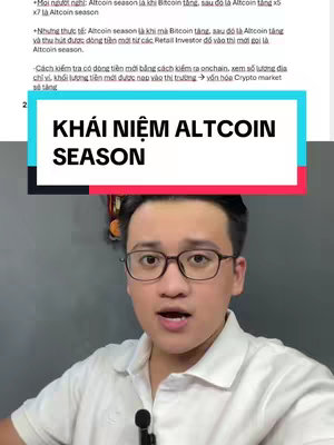 The cover image shows a man in glasses and a white shirt speaking to the camera. The background is blurred, but appears to be a dark gray wall. The foreground of the images has a blue, red, and white banner that contains the text 'KHÁI NIỆM ALTCOIN SEASON' in a bold, sans-serif font.