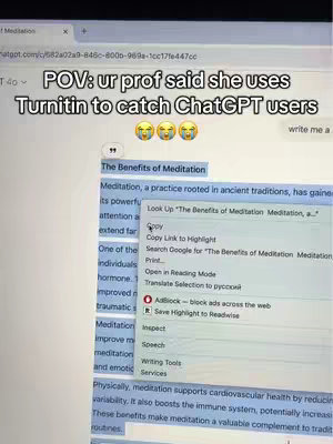 The cover image shows a laptop screen displaying text from a document about meditation, highlighted in blue. A pop-up menu suggests copy-related actions, overlaid on the text. A watermark with a URL is visible at the top while the hook text appears to overlay the image.