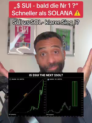 A man with a beard and dark hair, sits in front of a background featuring framed pictures. He is looking at the camera. The background includes framed images and a wall. In the foreground, there's a screen is placed, showing graphs of what appears to be stock charts. Text overlays are visible, with information on a red background, and a text box below the man with more information.