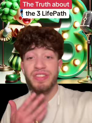 The cover image features a man in front of a green illuminated number '3', a microphone, and a figure of a clown. The man is speaking, and there's text at the top regarding the 3rd LifePath in numerology.