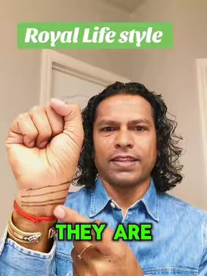 The cover image features a man with long dark hair and a denim shirt. He is showing his palm with drawn lines on his wrist. The background is neutral. Text overlays include 'Royal Life style' (green background) and 'THEY ARE' (green background).