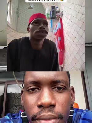 The cover image is a split frame presenting two selfies of a Black man. The top image is of the man making a surprised expression. The bottom image is a close-up of his lower face and neck. The left side of background in the top image shows a shower and bathroom wall. The top text, in white, states "NOBODY GO TOILET".