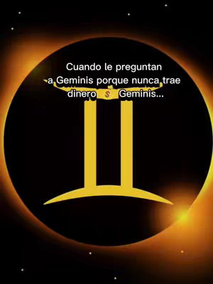 The cover image features a stylized representation of the Gemini zodiac sign, depicted as two vertical golden lines against a dark, slightly blurred background. A circle surrounds the Gemini symbol, with an orange glow emanating from behind, suggesting a celestial or cosmic setting. White dots, possibly stars, are scattered around the semi-circle, and text is overlayed at the top, forming a question. The overall composition is simple, with text overlayed for a humorous effect.