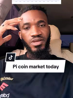A man with a full beard is facing the camera, with his hand on his head. The image includes a white banner with black text reading 'Pi coin market today', and a TikTok icon. There is a chart at the top, suggesting a display of market data.