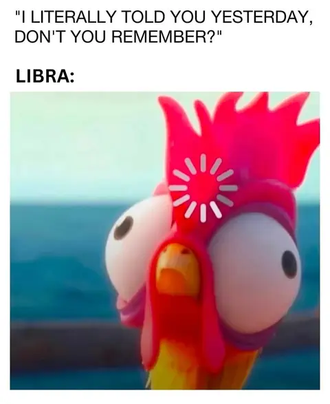 A meme featuring a cartoon rooster with a loading icon above its head. The rooster appears confused or unable to process information, illustrating the concept of forgetting.