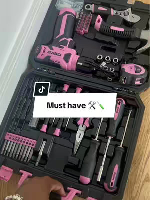 A black toolbox is open, revealing an array of pink tools. The tools are neatly arranged, creating a visually appealing display. An overlay on the image says, 'Must have'.