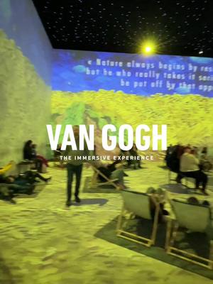 The cover image shows a large indoor space displaying a Van Gogh painting projected onto the walls and ceiling. People are seated in deck chairs, appearing to be viewing the immersive experience. The lighting is warm, and the colors of the projection dominate the space.