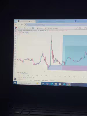 A computer screen displaying a trading chart with red and green price movements.