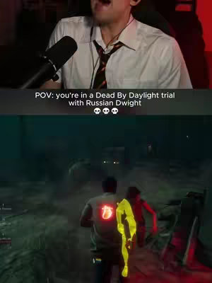 The cover image is split into two sections. The upper half features a man with his mouth open in an expression of shock or surprise, a microphone is close by. He is wearing a white button-down shirt and a patterned tie. In the bottom half, gameplay from a video game is shown. The game scene shows two characters in a dark, outdoor environment. A character is running with a glowing yellow trail behind them, along with another character with a red glow around them.