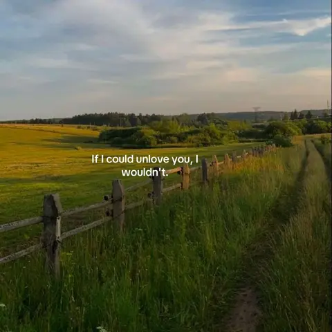 A landscape with a wooden fence in the middle ground, lush green grass and fields, and trees and a blue sky in the background. Text is overlaid.
